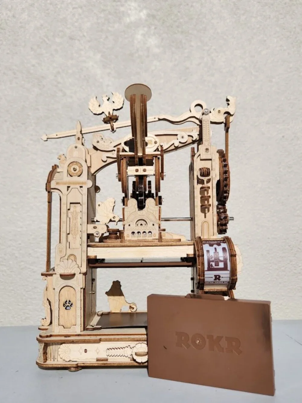 Printing Press Mechanical Model Decor Wood Wooden STEM Display A Real working Me